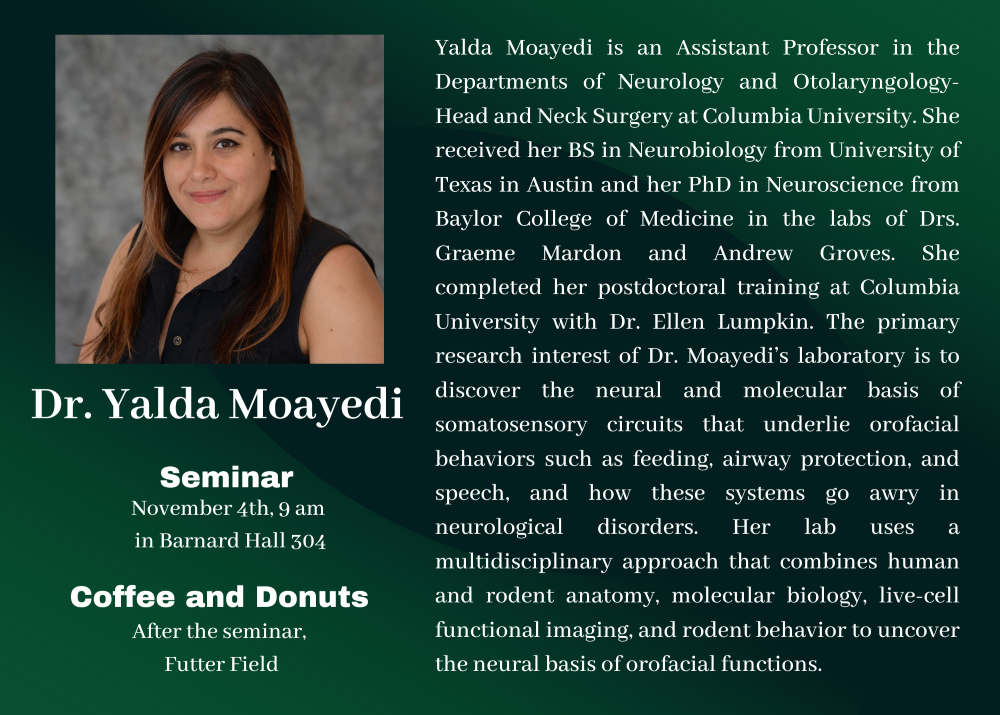 Dr. Yalda Moayedi, Guest Speaker. Headshot, bio, event dates and times.