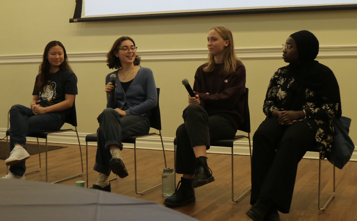 Image features four Barnard Biology student researchers who served as panelists. 